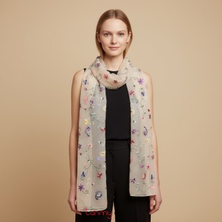 White hand - embroidery Organza voile scarf